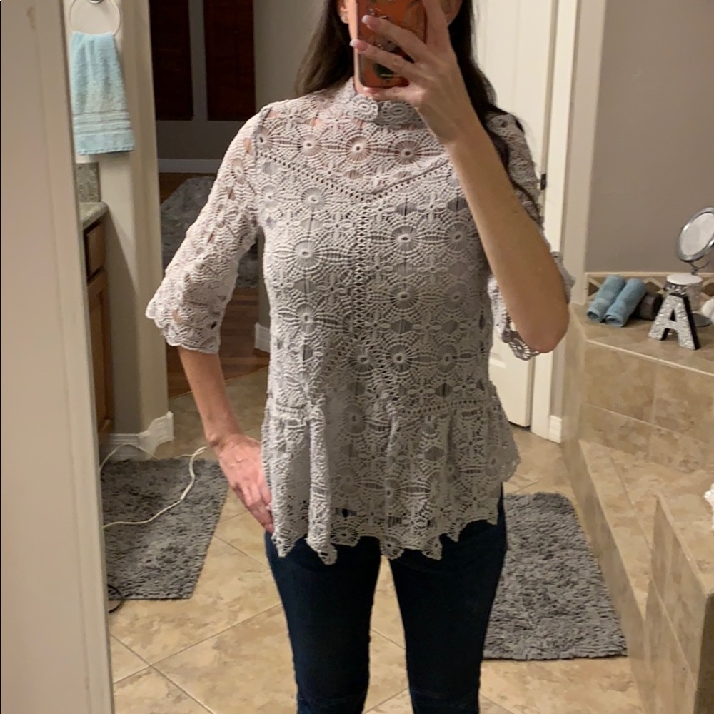 Light gray crocheted peplum top!